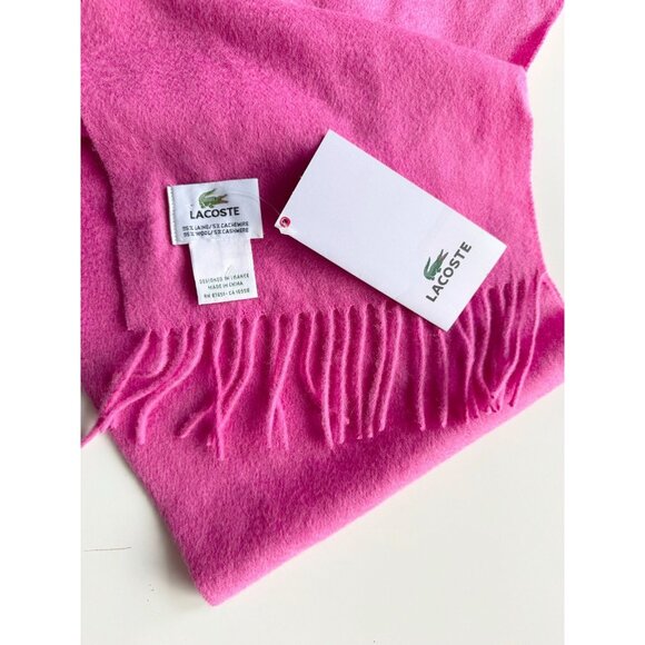 NWT LACOSTE Hot Pink Wool Cashmere Blend Knit Fringed Rectangle Scarf - Picture 11 of 13